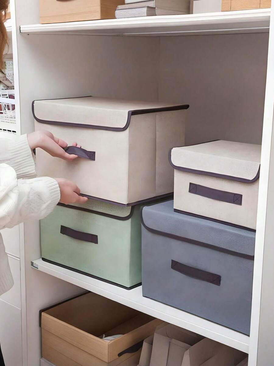 2pcs/Set Foldable Storage Box, Suitable For Bras, Socks, Underwear, Clothes, Pants, Blankets, Stationery, Toys, Books, Drawer Dividers, Jeans Drawer Organizer, Bedroom Accessories, Dust-Proof Lingerie Storage Box, Toy & Clothing Storage Box, Non-Woven Fabric Collapsible Storage Bin, Fabric Wardrobe Organizer, Clothes Storage Organizer, Home Decor, Space-Saving Organizer, Back To School - Multicolor - View 1