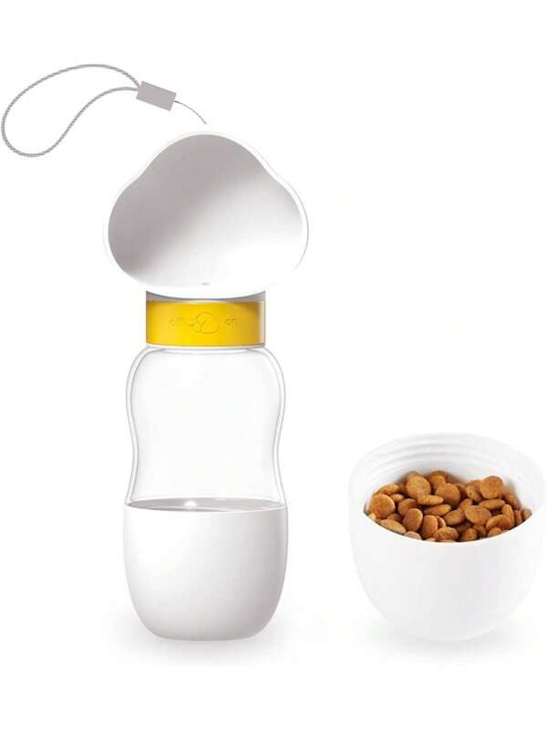 PETCAST Draagbare waterflesdispenser voor honden met voerbak en riempjes, 3-in-1 multifunctionele lekvrije waterfles voor honden voor reizen, wandelen en buitenactiviteiten, 19oz (wit)
