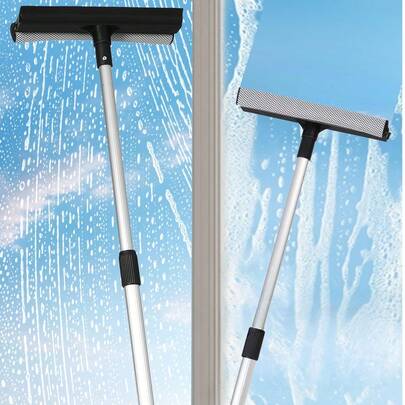 Limpador de janelas telescópico 2 em 1 com rodo e esponja - Haste extensível de alumínio para vidros de carros, janelas altas, portas de chuveiro - Ferramenta de limpeza dupla face para casa/cozinha/acessórios de limpeza
