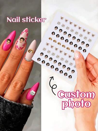 1pc Custom Face Nail Sticker, Custom Nail Decals, Personalized Custom Photo Nail Waterproof Decals, 0.8*0.8cm Nail Tattoo, Fashionable Nail Art, Custom Nail Decals, Custom Face Sticker, Personalized Christmas Gift, Nail Sticker Practice Sheet Nail Supplies Nails