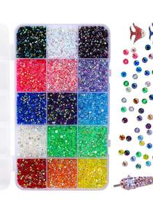8900pcs/Box Nail Art Rhinestones, 15 Colors 3mm Flat Round Resin Rhinestones, Shiny DIY Nail Decoration Accessories Nails - Multicolor - View 11