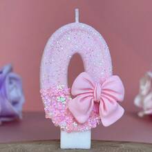 1 件数字形状蜡烛，0-9 数字蜡烛，浪漫派对首选数字蜡烛，用于生日蛋糕装饰，节日和周年纪念派对蛋糕数字蜡烛，闪亮数字设计 - 漸層粉領結 - 查看 5