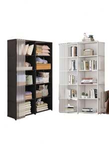 1pc Portable Closet Organizer, Multifunctional Cube Bookcase, Storage Shelves With Curtain, 31.5"W X 15.7"D, Freestanding Assembly, For Bedroom, Living Room, Kitchen, Office, Holidays, Christmas Gift