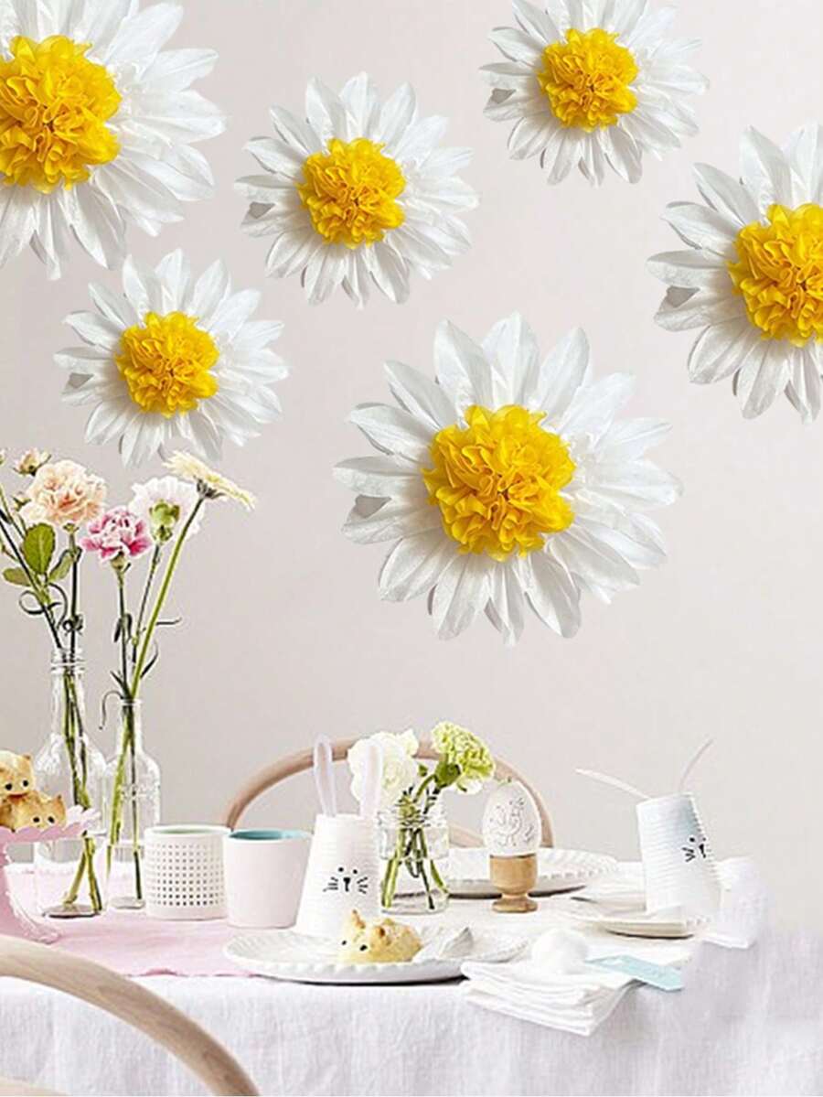 6 buah Dekorasi Pompon Kertas Bunga Daisy, Dekorasi Gantung Bunga Putih & Kuning Cocok untuk Ulang Tahun, Pernikahan, Pesta, dan Kelas. - MultiWarna - View 1