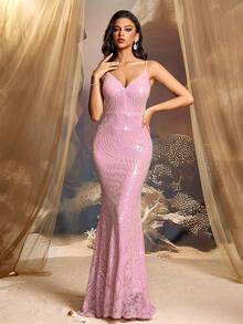 CHOSMO New Style Solid Color Sequin Elegant Backless Woman's Dress, Suitable For Wedding, Party, Birthday, Anniversary, Graduation, Music Festival, Cocktail, Formal Dinner, Photoshoot, Prom, Travel, Stage And Concert, Fourth Quarter