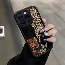 1 pieza Funda de teléfono con diseño de estampado de ojo de leopardo en mosaico, estilo animal feroz, compatible con iPhone 16 Pro Max, 15, 14 Plus, 13, 12, 11 y series, resistente al agua, a los golpes y a los arañazos - Multicolor - Ver 4