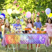 1/3pcs Mermaid Rainbow Plastic Tablecloth, Holographic Mermaid Tablecloth Disposable Tablecloth For Girls Birthday Wedding Disco Holiday Mermaid Theme Party Decoration - Multicolor - View 7