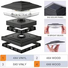 4/6pcs Solar Post Lights, Solar Outdoor Lights, Outdoor LED Solar Post Lamps, Post Cap Lights IP65 Waterproof, Outdoor Lights For 4x4 5x5 6x6 Wood/Vinyl Posts, Fence, Deck, Patio, Yard, Garden Decor, Porch Patio Stair, Decoration Street Light, Path