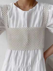 1pc Summer New Simple Fashion Women's Handmade Beaded Vest Faux Pearl Girls Top Body Chain , Suitable For Fashionable Outwear Women's Gifts