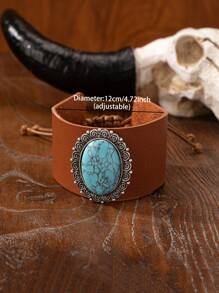 1 Pc Western Concho Decor PU Leather Wrist Cuff Bangle Bracelet , Cowgirl Style Jewelry