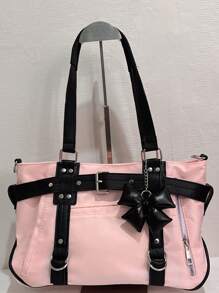 2024 Neue Studentenhandtasche Frauen Große Kapazität Schulter Umhängetasche Süße Motorradtasche Minimalistisches Design Pendler Shopper