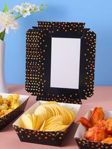 10/24pcs Black & Gold Polka Dot Food Boxes, Fries Box, Popcorn Box, Lunch Box, Birthday Party Decoration And Home Movie Night Snack Boxes, Suitable For Bakery Bread, Burgers Restaurant - Multicolor - View 4