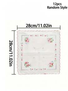 12 pièces Set de mouchoirs vintage inspirés pour femmes - légers, motifs floraux assortis avec design bord croissant, idée de cadeau parfaite