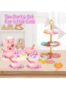 42/22 pièces Set de jeu de thé de princesse - Théière et desserts en plastique pour enfants - Jeu d'imagination pour les filles de 3 à 6 ans, Set de thé pour tout-petits, Tasse à thé pour enfants, Théière jouet