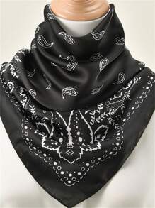 1 Stück Damen Cashew Blume Muster Bandana Schal, seidiges Material Kopftuch, Haarzubehör für den täglichen Gebrauch