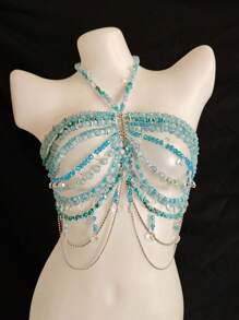 Sexy Lingerie Accessories Body Chain Halloween Costumes Women Sexy Body Chain For Women, Men & Crossdressers – Acrylic, Crystal, Sequins Chest Harness, Hollow-Out Pendant Vest, Hot Girl Bra Accessories For Nightclubs, Parties, Hotels, Carnivals, Couples