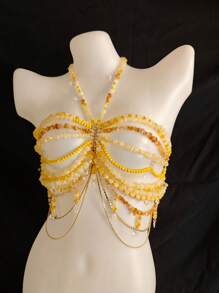 Sexy Lingerie Accessories Body Chain Halloween Costumes Women Sexy Body Chain For Women, Men & Crossdressers – Acrylic, Crystal, Sequins Chest Harness, Hollow-Out Pendant Vest, Hot Girl Bra Accessories For Nightclubs, Parties, Hotels, Carnivals, Couples