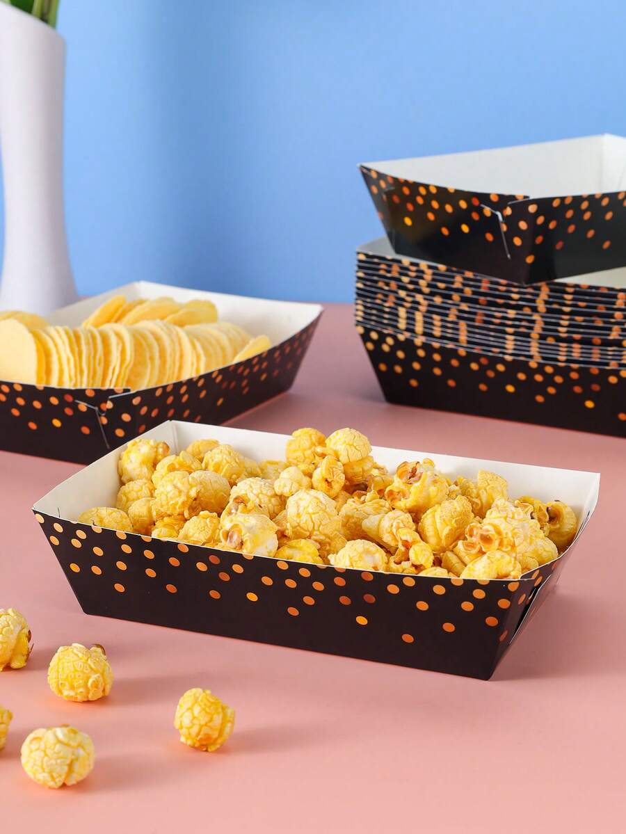 10/24pcs Black & Gold Polka Dot Food Boxes, Fries Box, Popcorn Box, Lunch Box, Birthday Party Decoration And Home Movie Night Snack Boxes, Suitable For Bakery Bread, Burgers Restaurant - Multicolor - View 1