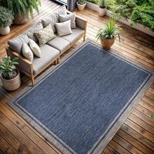 Outdoor Rug, 8X10 Bordered Navy Blue Gray Modern Area Rugs For Indoor And Outdoor Patios, Porches Waterproof Washable Porch De - Multicolor - View 5