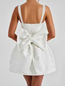 WOWDARK Summer Dress White Valentine's Day Outfit Women's Fashion Square Neck Bow A-Line Strap Dress, Elegant Ladies Dress Suitable For Valentine's Day, Dates, Gatherings, Parties, Travel, Vacation, Beach And Other Occasions - White - View 7