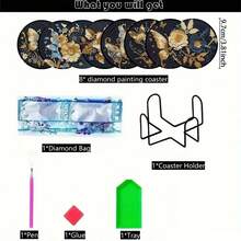 全新DIY钻石画套装，全钻水晶钻石画杯垫，蝴蝶图案，8件/套，适合送礼