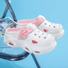 Sandalias de playa con plataforma gruesa y diseño calado para mujer, estilo casual Y2K de verano - Blanco - Ver 3