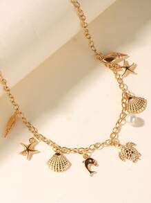 1pc Women's Fashion Pendant Necklace. Vintage Bohemian Resort Style, Featuring Starfish, Shell, Seashell, Turtle Pendant Design. Choker Necklace, Party/Festival Gift, Versatile Accessory Suitable For Everyday And Party Wear. Please Note Accessories Are Random.