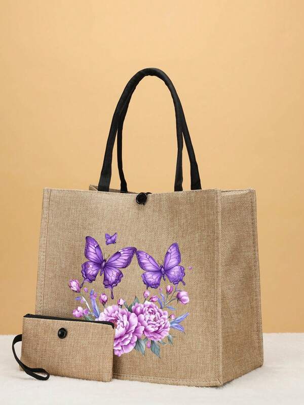 2 pièces/set de sacs à main avec motif papillon et fleur, convient pour les voyages, les sacs de plage, les sacs cadeaux, les sacs de courses, les sacs pour les devoirs. Sac à main pour sœur, cadeau pour la famille, les proches, les infirmières, les enseignants, les sœurs, les meilleures amies et les camarades de classe. Meilleur cadeau, cadeau de la Saint-Valentin, cadeau d'anniversaire, cadeau pour les fêtes musicales. Sac fourre-tout portable.