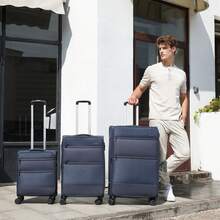 Lightweight Soft Case Luggage 20"/24"/28" & 3-Piece Set – Expandable Suitcase With Spinner Wheels, TSA Lock, Cabin Size Carry-On & Check-In Travel Bag For Business Trips, Holidays & Weekend Getaways – Unisex - Navy Blue - View 3