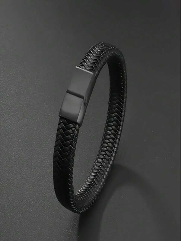 1 pièce Bracelet noir unicolore pour homme, bracelet en PUnk, cordon tressé en acier au titane