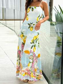 Women Slip Dress, Elegant Sleeveless Lemon Print Summer Long Dress For Cocktail Party - Nhiều màu - Xem 5