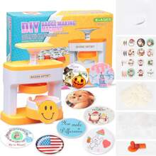 Badge Maker 1 Set DIY Round Button Maker With 48 Patterns And 48 Button Parts Cute Press Pin Maker Machine Gift (Some Color Patterns Are Random)