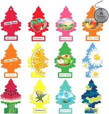 Little Trees Fruit Assorted Variety Pack Of 12 Fresheners - 12 Different Fruit Scents Of Air Fresheners - Car Air Freshener Home Air Freshner Scent  Bundle + AHSR Air Freshener - A - Xem 1