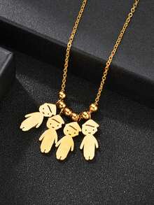 1 件定制不锈钢儿童吊坠项链，个性化手工 DIY 雕刻名字家庭项链 - 彩色 - 查看 4