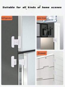 10 pezzi Serratura automatica per porta frigorifero, senza necessità di foratura, facile installazione, serratura di sicurezza per garantire cassetti e scatole di stoccaggio chiusi in modo sicuro, impedisce l'apertura della porta del frigorifero, adattabile universalmente per frigoriferi, cassetti e scatole di stoccaggio, design a doppia fibbia per prevenire l'apertura accidentale (colore e stile casuali)