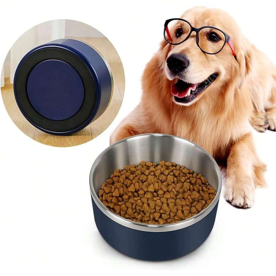 New-15 Dog Bowl For Food And Water, 64 Oz Stainls Steel Pet Feeding Bowl, Non-Skid Double Wall Insulated Heavy Duty Rubber Bottom For Medium Lar Sized Dogs (64 Ounc/8 C, Blue) - 藍色 64 盎司 - 查看 1