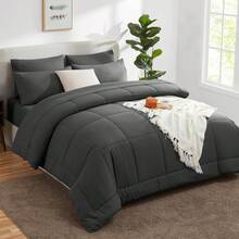 Dark Grey Comforter Full Size 7 Pieces Bed In A Bag Set Dark Grey Comforter Set Bedding Sets Full With All Season Quilted Comforter, Flat Sheet, Fitted Sheet, Pillowcases Dark Gray Full - 深灰色 - 查看 8