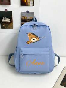 1 可定制新款可爱卡哇伊简约卡通拉链小熊印花背包，适合返校季。尼龙材质双拉链轻便大容量可折叠包，非常适合上学、日常旅行、购物