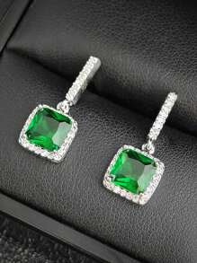 MOONSO 1 Pair Fashionable & Glamorous Pink Crystal Stud Earrings, Versatile For Formal Events, Party, Gift For Women