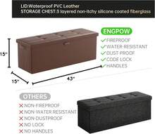 Storage Ottoman,Fireproof Folding Storage Bench With Lock(15"X 43"X15"),Waterproof Leather Storage Bench Chest With Handles&2 Extra Storage Boxes,Storage Safe For Living Room,Bedroom,Brown - Chocolate Brown - View 2
