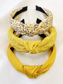 3pcs/Set Women Plaid & Solid Color Fabric Headbands, Elegant Sweet Style For Daily Wear, Commute Friendly, Yellow Accessories, Hairband Headband For Women, Hair Accessories, Hair Hoop ,Head Piece