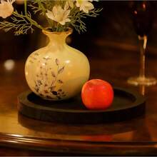 MEIJUANAACYS EXCEL 13 Inch Black Round Wooden Tray, Decorative Serving Trays Ottoman Coffee Table Candle Holder Home Decor Accessories - 黑色 - 查看 3