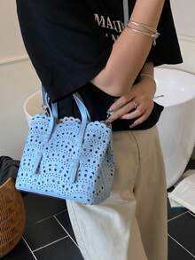 2 piezas Diseño de corte hueco con bolsillo interno Bolso de hombro/cruzado/de mano de moda - Azul - Ver 4