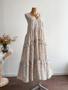 Rusttydustty 宽松V领休闲长裙，适合大码女性，波西米亚风格，适合海滩、音乐节、热带度假等夏季场合，优雅时尚。 - 彩色 - 查看 4