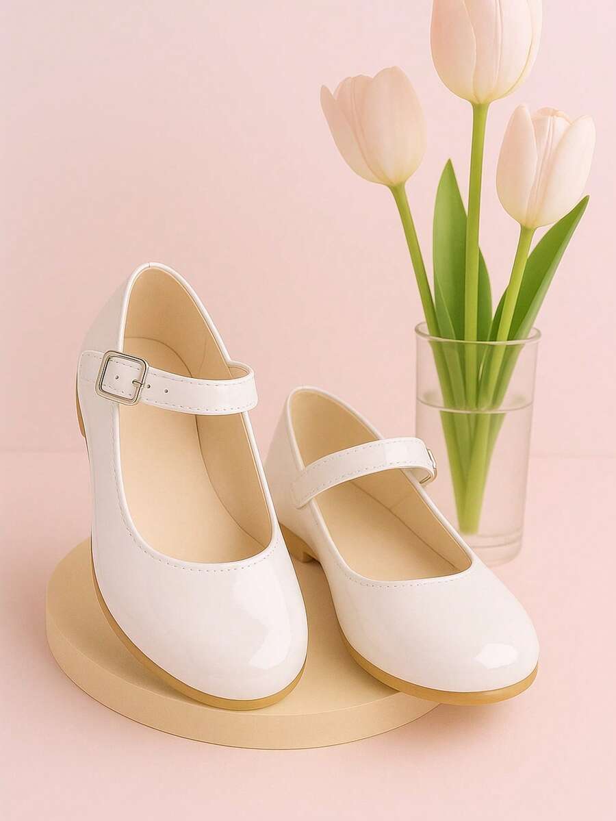 1 Par De Zapatos Para Niñas Con Punta lisos escolares casualesDecorada Con Flores, Cordones Elásticos Y Diseño De Talón Que Es Fácil De Poner Y Quitar, Planos Y Versátiles Para La Primavera Y El Otoño balerinas para fiestas lisos recubierto - Blanco - Ver 1