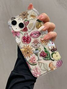 1pc Air Bubble Beaded Pomegranate Lips Pattern Full TPU Shockproof Phone Case, Suitable Compatible With Apple 16, 15, 14, 13, 12, 11 Pro Max And Series - 彩色 - 查看 3