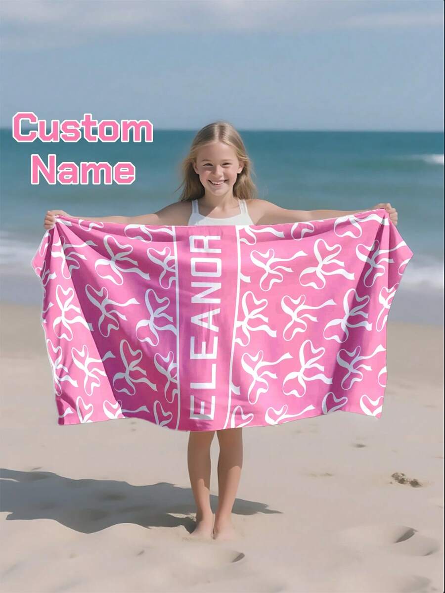 个性化儿童沙滩巾、儿童夏季生日礼物、夏日氛围、女孩海滩之旅、定制沙滩巾、游泳池、海滩装饰