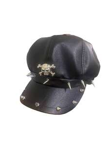 1 件女士铆钉帽 Y2K 朋克 PU 皮革铆钉帽，成人嘻哈街舞骷髅帽朋克风格酷八角帽，适合日常使用或派对 - 黑色 - 查看 4