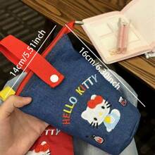 Sanrio Sanrio Cartoon Cute Handbag, KT Cat Embroidery Pen Pouch, Cosmetic Organizer Bag, Large Capacity, Student Stationery Multipurpose Tote Bag For Women,Back To School,School Supplies,Pencil Case,Pencil Pouch,School Bag