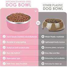 New-15  Dog Bowl For Food And Water, 64 Oz Stainls Steel Pet Feeding Bowl,  Non-Skid Double Wall Insulated Heavy Duty  Rubber Bottom For Medium Lar Dogs (64 Ounc/8 C, Pink) - 粉紅色 64 盎司 - 查看 6